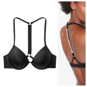 New! Victoria's Secret Shine Strap Fabulous Push Up Swim Top Black 4574